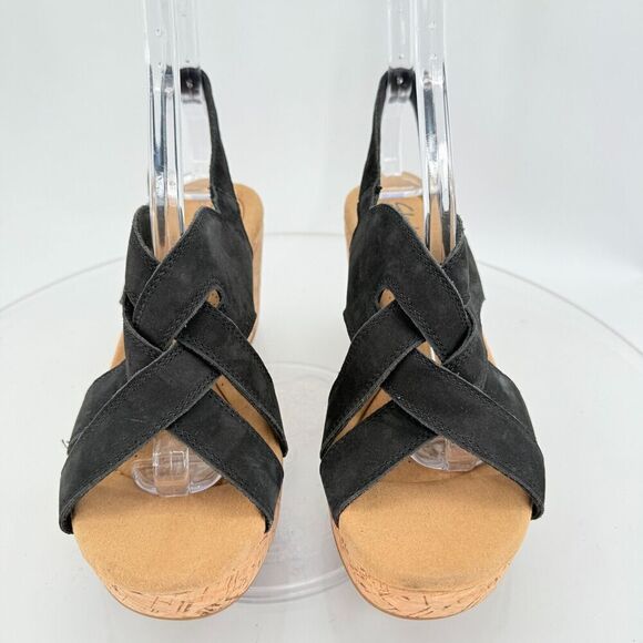Clarks Giselle Beach Strappy Cork Wedge Heel Platform Sandals Black Size 10M - Picture 5 of 14